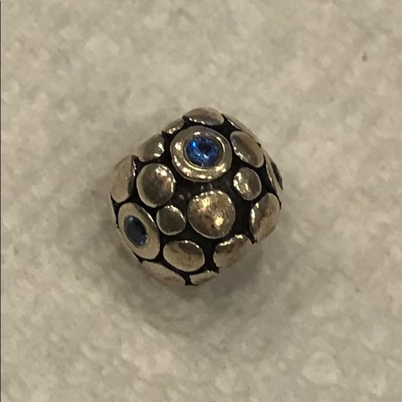 Pandora Authentic Sterling Silver Charm - Circle Design w/ Blue Stones - Picture 2 of 3